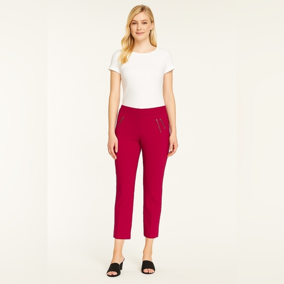Worthington Flat Front Cropped Dress Pants Fuchsia Pink Zipper Detail sz 6 - Picture 1 of 7